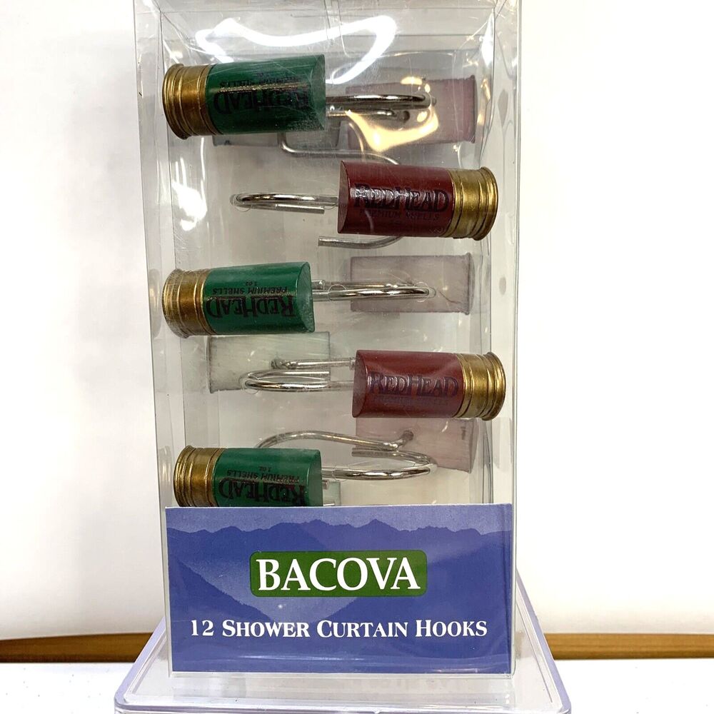 BACOVA Shot Gun Shell Shower Curtain Hooks Redhead Red Green - Set Of 12 - NEW